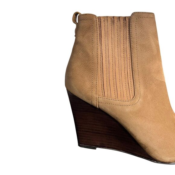 Sam Edelman Wedge Boots Womens Size 8.5 Tan Leather Chelsea Pointed Toe Booties - Picture 8 of 12